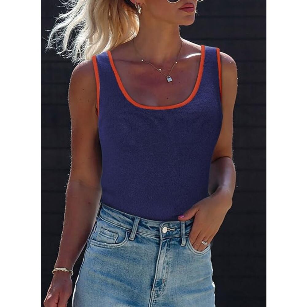 NWT Dokotoo Women's Scoop Neck Tank Top-Dark Blue-Size Small